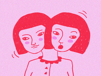 Split cute design illustration pink red weird