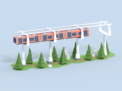 Low Poly Train In The Air 3d 3d art air blender blender3d future lowpoly lowpolyart road stones train trees