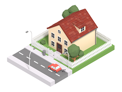 Low Poly House 3d 3d art blender car lights lowpoly lowpolyart road trees