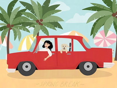 Spring Break beach car digital dog editorial illustration holidays illustration illustration art illustrator ipadpro lifestyle illustration painting spring break woman illustration