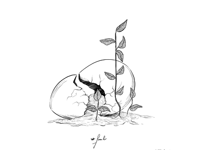 Frail black and white digital drawing egg frail illustration illustration art inktober inktober2019 ipadpro linework paintings plant