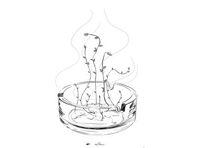 Ash ash ashtray black and white comic digital drawing fire illustration illustration art inktober inktober2019 ipadpro linework painting plant