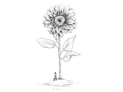 Overgrown black and white digital drawing illustration illustration art inktober inktober2019 ipadpro island lighthouse overgrown painting plant sketch sunflower