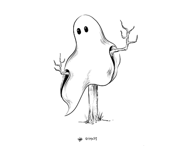 Ghost black and white comic digital drawing ghost illustration illustration art inktober inktober2019 ipadpro line art linework painting plant spooky tree