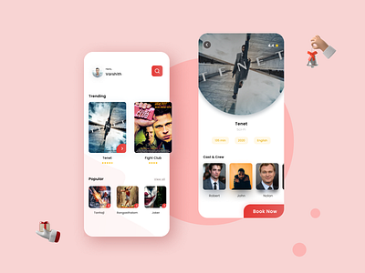 Movie booking app minimal movie movie app red