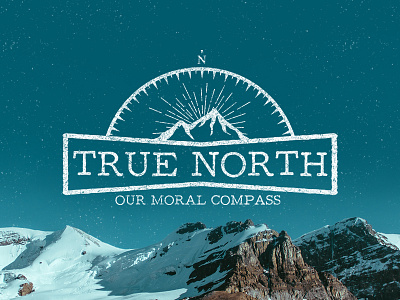 True North | Our Moral Compass compass design emblem hand drawn logo design mountain
