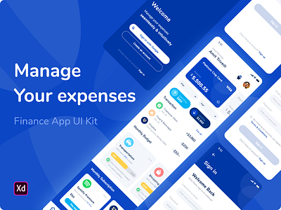 Finance App UI Kit - Mange your expenses adobexd app branding business design finance app flat icon illustration manager money management typography ui ux vector