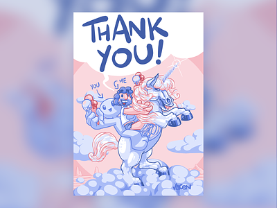 Thank You card blue cartoon character character design clip studio paint digital digital drawing illustration pink