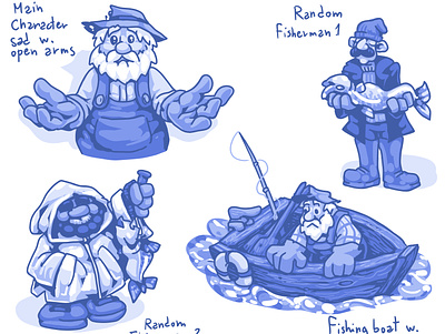 Character Design: fishermen 2d character design clip studio paint comics editorial illustration