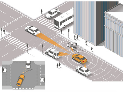 Self Drive cars graphic adobe illustrator explanatory illustration infographic isometric design keyline self drive vector illustration