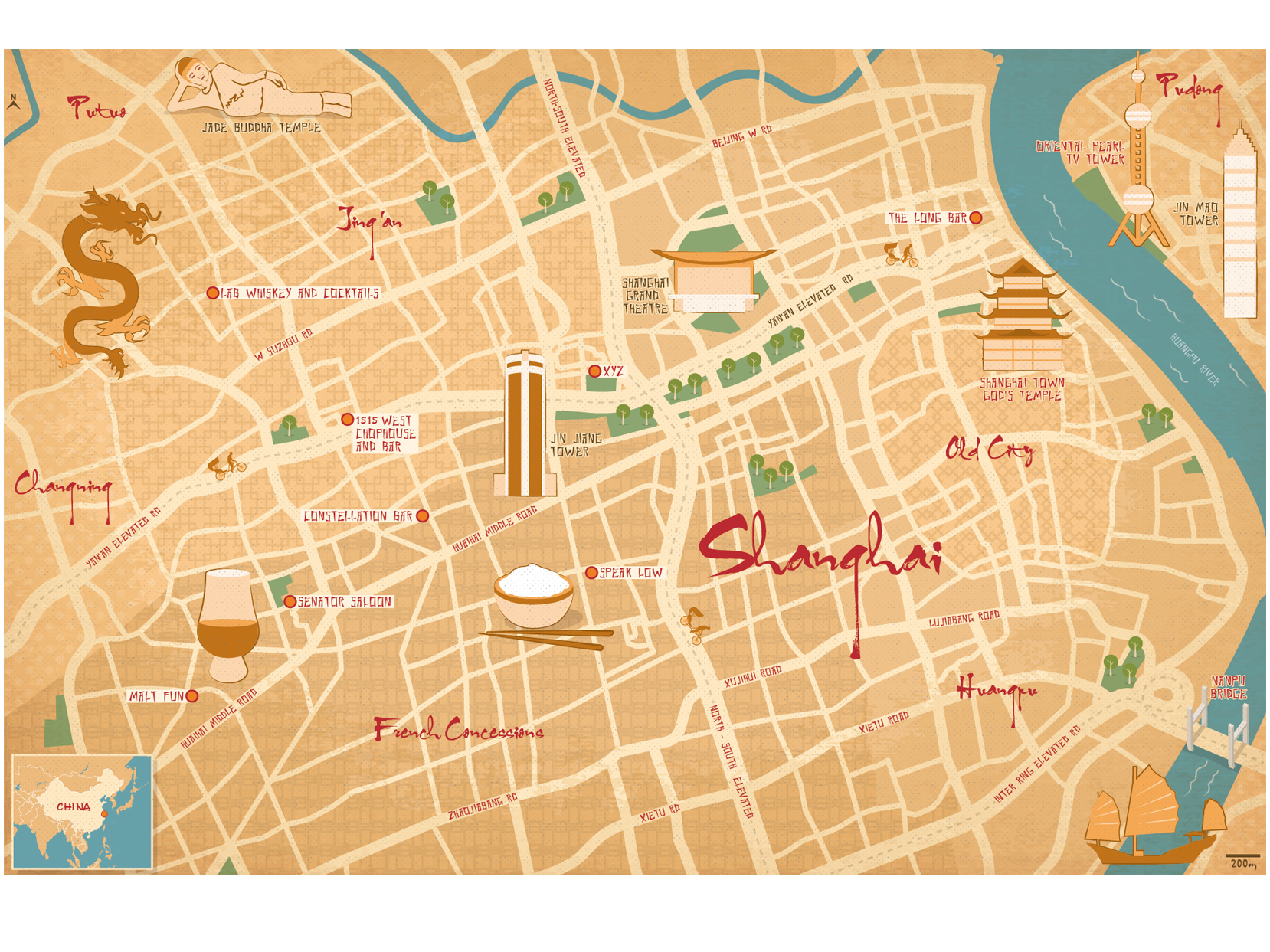 Shanghai illustrated Map by Jason Pickersgill on Dribbble