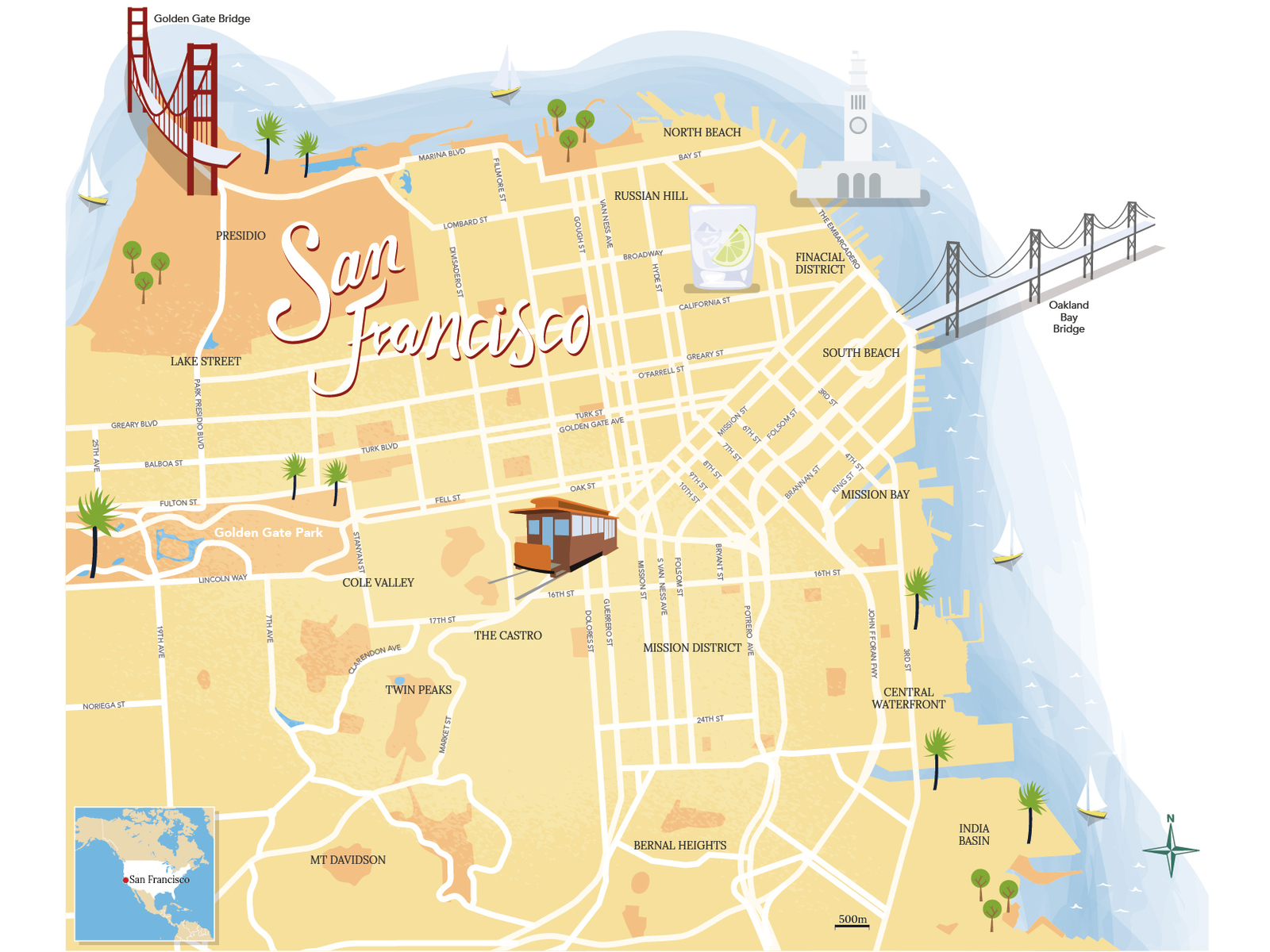 San Francisco illustrated map by Jason Pickersgill on Dribbble