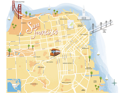San Francisco illustrated map adobe illustrator city clear creative guide illustrated map maps san francisco travel vector