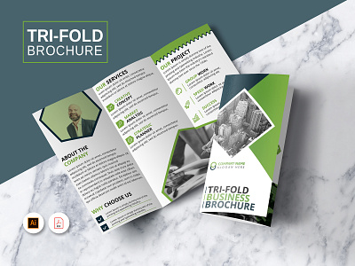 Corporate Business Tri-Fold Brochure Template 3 fold a4 agency ai brochure brochure template business clean colorful corporate design fold green marketing print template tri tri fold brochure trifold