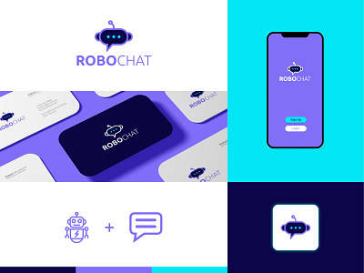 RoboChat (Robot + Chat) Logo Design app logo art brand identity branding chatlogo clean creative design graphic design logo mark logo project logodesign minimalist logo robochat logo robotlogo ui