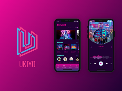 Ukiyo Music Player Mobile App Ui adobe xd cyberpunk futuristic ui mobile app design music app music player music player app music player ui ui ux