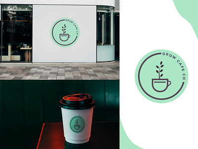 Cafe shop flat & minimal logo design with logo branding