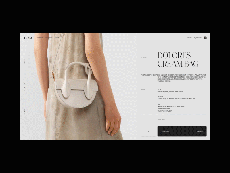 Yuzefi animation bag composition concept design e commerce fashion grid interface menu minimalism motion promo shop slider store typography ui ux webdesign