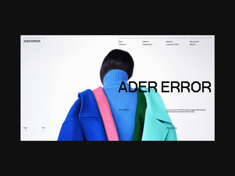 Ader Error animation bag composition concept design e-commerce fashion grid interface menu minimalism motion promo shop slider store typography ui ux webdesign
