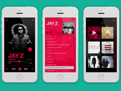 Iphone UI music player app interface app black flat design hip hop icons iphone itunes mp3 music player red ui