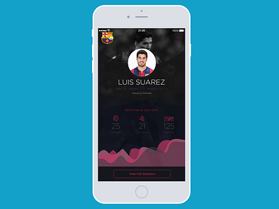Barcelona Soccer App UI - Luis Suarez - #30dayUI -Day 2 barcelona flat design futbol ios soccer statistics stats ui