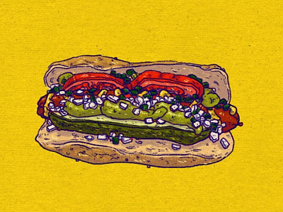 Daily Doodle #39 chicago dailies doodle drawing food hot dog illustration pickles tomato