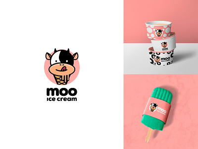 Moo Ice Cream art branding branding design cow dailylogochallenge day27 design flat ice cream icon illustration illustrator logo logo design minimal moo vector