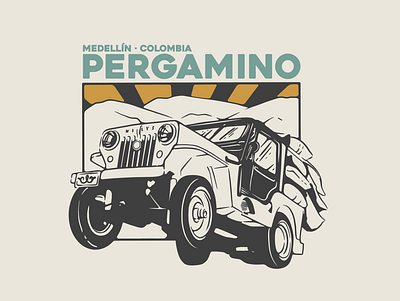 Pergamino - willis car coffee colombia design illustration jeep medellin typography vector