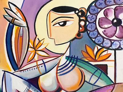 Kamakhya Devi artwork colorful composition cubist feminism feminist geometric goddess oil on canvas oil painting periods political woman illustration women empowerment