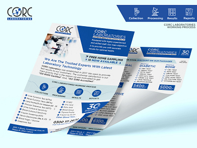 CORC Laboratories Lahore Flyer blood test branding branding design clean clean branding design flyer design flyer mockup flyer template icon lab minimal pakistan lab printing design quick task vector