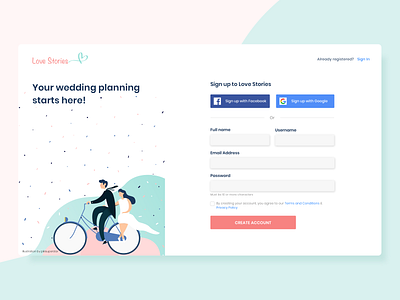 Daily UI #001 / Sign Up daily challange daily challenge daily ui 001 daily ui challenge dailyui sign up sign up form ui uidesign uiux wedding wedding planner
