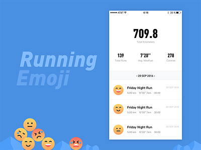 Running Emoji app blue emoji run ui