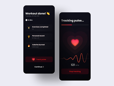 Workout app app calories exercise fitness fitness app gym mobile pulse tracking tracking ui ux uxui workout workout app