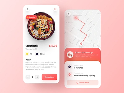 Food Delivery App app design delivery app food app food order map mobile app ordering pizza sushi tracking app uidesign uxui