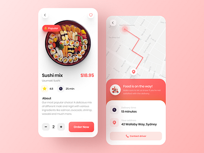 Food Delivery App app design delivery app food app food order map mobile app ordering pizza sushi tracking app uidesign uxui