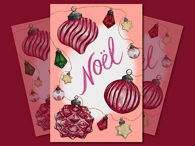 Christmas card bubblegum christmas design holiday illustrator mercury noel ornament pink retro