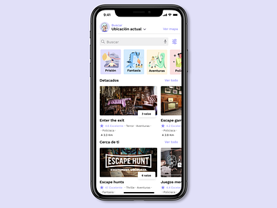 Look for escape rooms APP #Fixthatcrapp September challenge colorful craftwork creative design desing escape room fix home illustrations iphonex list mobile mobile app near you redesign search ui user