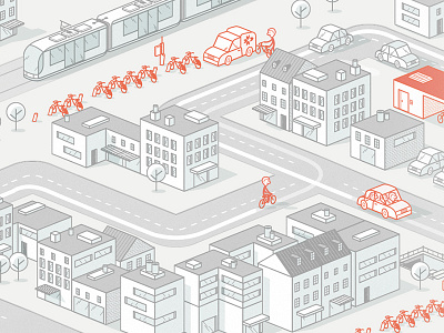 Corporate Illustration isometric line traffic transports urban vector