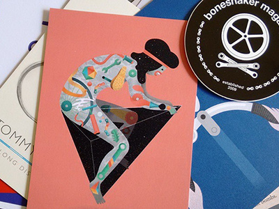 Riding Universe for Boneshaker Mag biker chain geometria geometry girl illustration nude rider universe vintage wheel