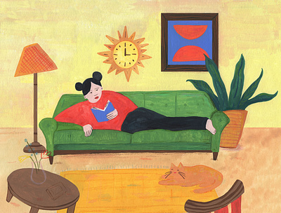 Living Room 1960s artwork colorful home decor illustration illustration art illustrator traditional art whimsical