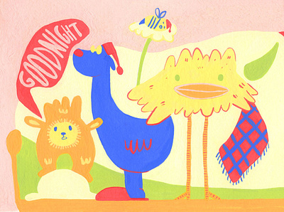 Goodnight bedtime character design childrens illustration colorful illustration traditional art whimsical