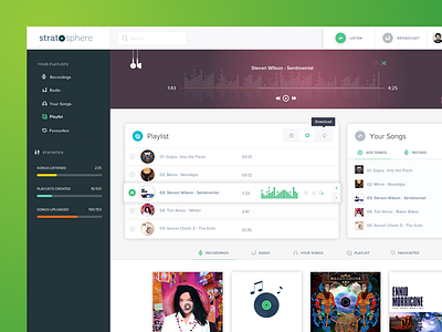 Stratosphere - Music Dashboard app color dashboard desktop flat interface music music player ui user interface