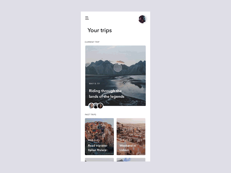 Wander app — interactions 2 transition gif principle blur scroll iceland minimal trip animation ios app mobile travel