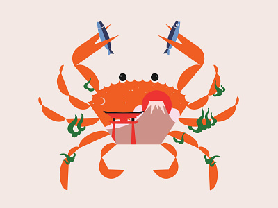 Kani character crab design geometric geometry illustraion japan ocean vector