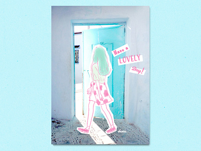 Drawing blue collage drawing girl illustration morocco photo pink travel trip