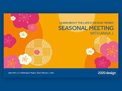 Key visual for a seasonal meeting blossom branding design flower graphic illustraion japanese key visual oriental plum presentation slide spring textile ume vector