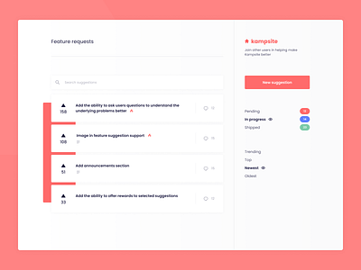 Kampsite Feature Requests features kampsite platform vote web application