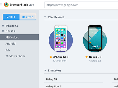 Design Concept - *Real Device* Listing admin browerstack dashboard layout listing mobile nav real search sidebar ui