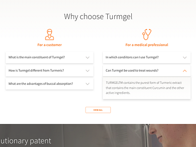 FAQ layout for a consumer healthcare product - WIP