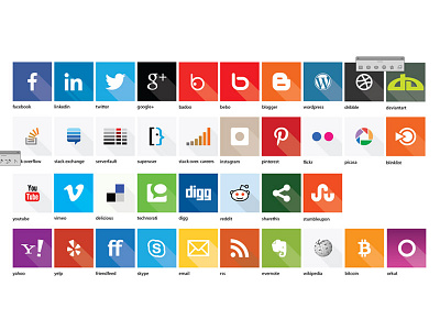 Flat Social Media Icons with Long Shadows flat design icons long shadow social media